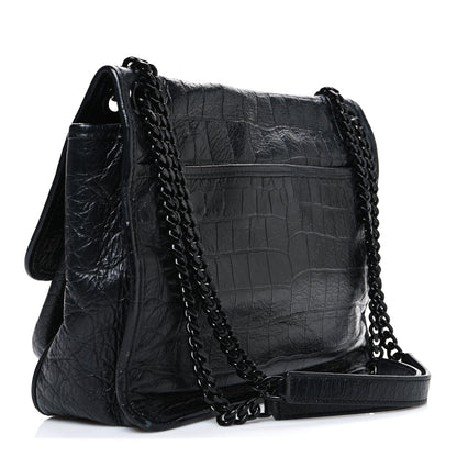 Saint Laurent Crocodile Embossed Lambskin Monogram Medium Niki Chain Satchel Black 3 of 11