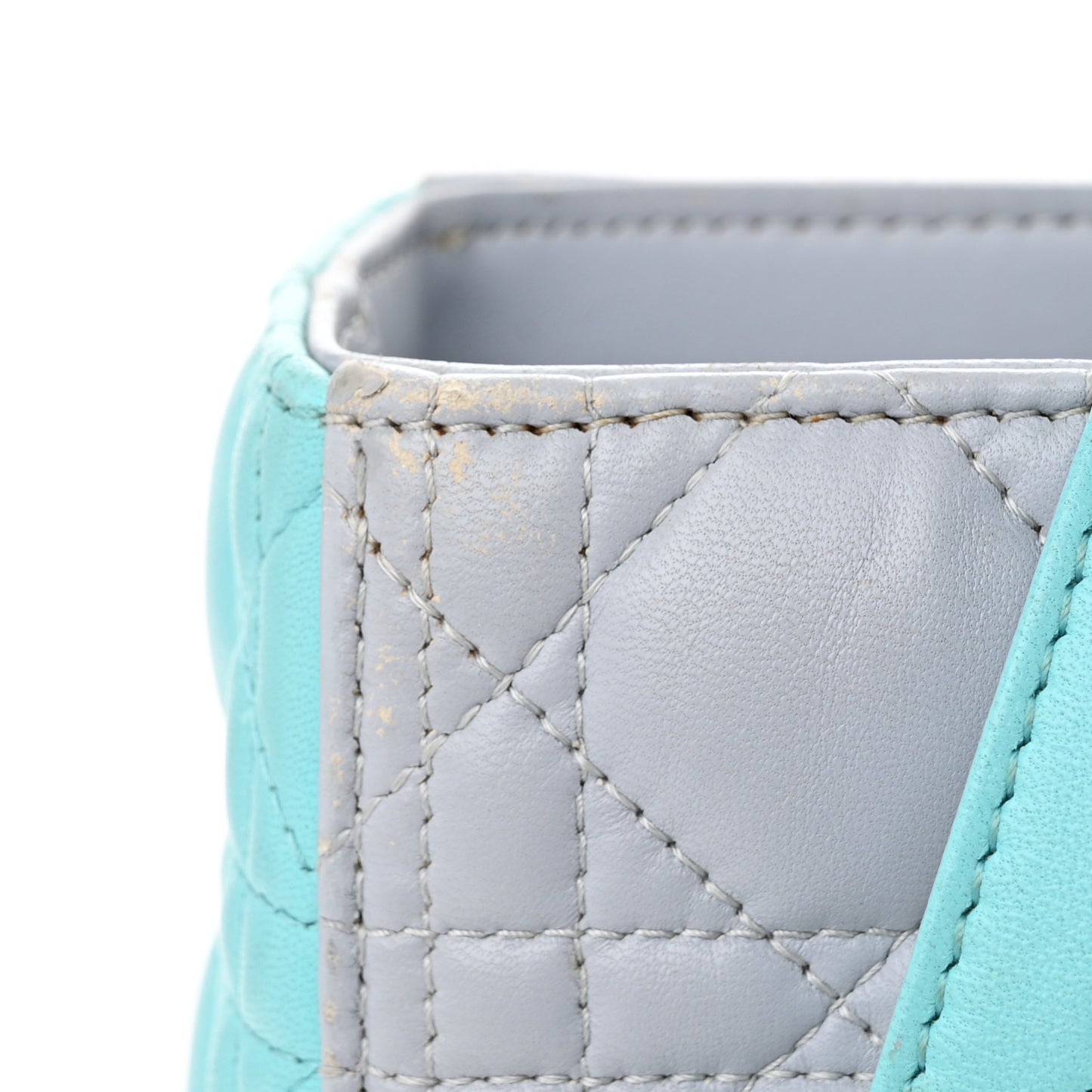 Lambskin Cannage Large Lady Dior Grey Turquoise