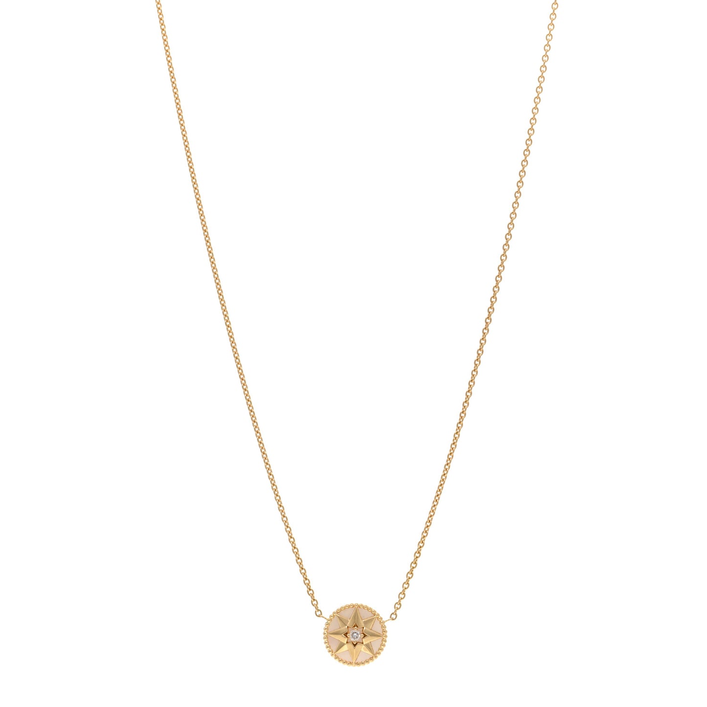 18K Yellow Gold Diamond Mother of Pearl Rose Des Vents Necklace