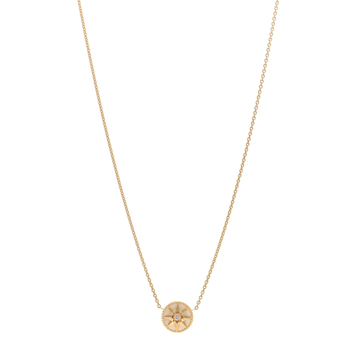 Christian Dior 18K Yellow Gold Diamond Mother of Pearl Rose Des Vents Necklace 1 of 4