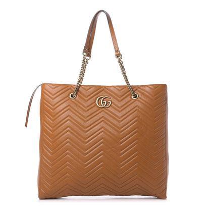Gucci Azalea Calfskin Matelasse Large GG Marmont Slim Tote Cognac 1 of 11