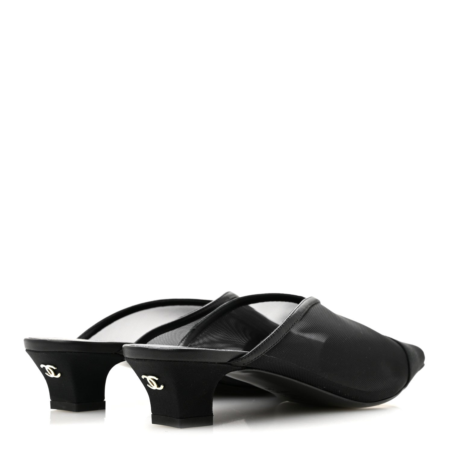 Chanel Mesh Grosgrain Cap Toe CC Mules 39 Black 5 of 9