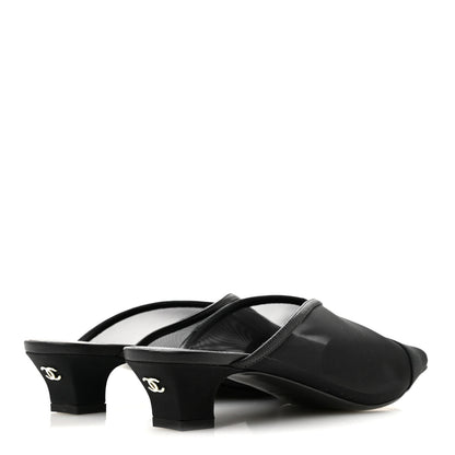 Chanel Mesh Grosgrain Cap Toe CC Mules 39 Black 5 of 9