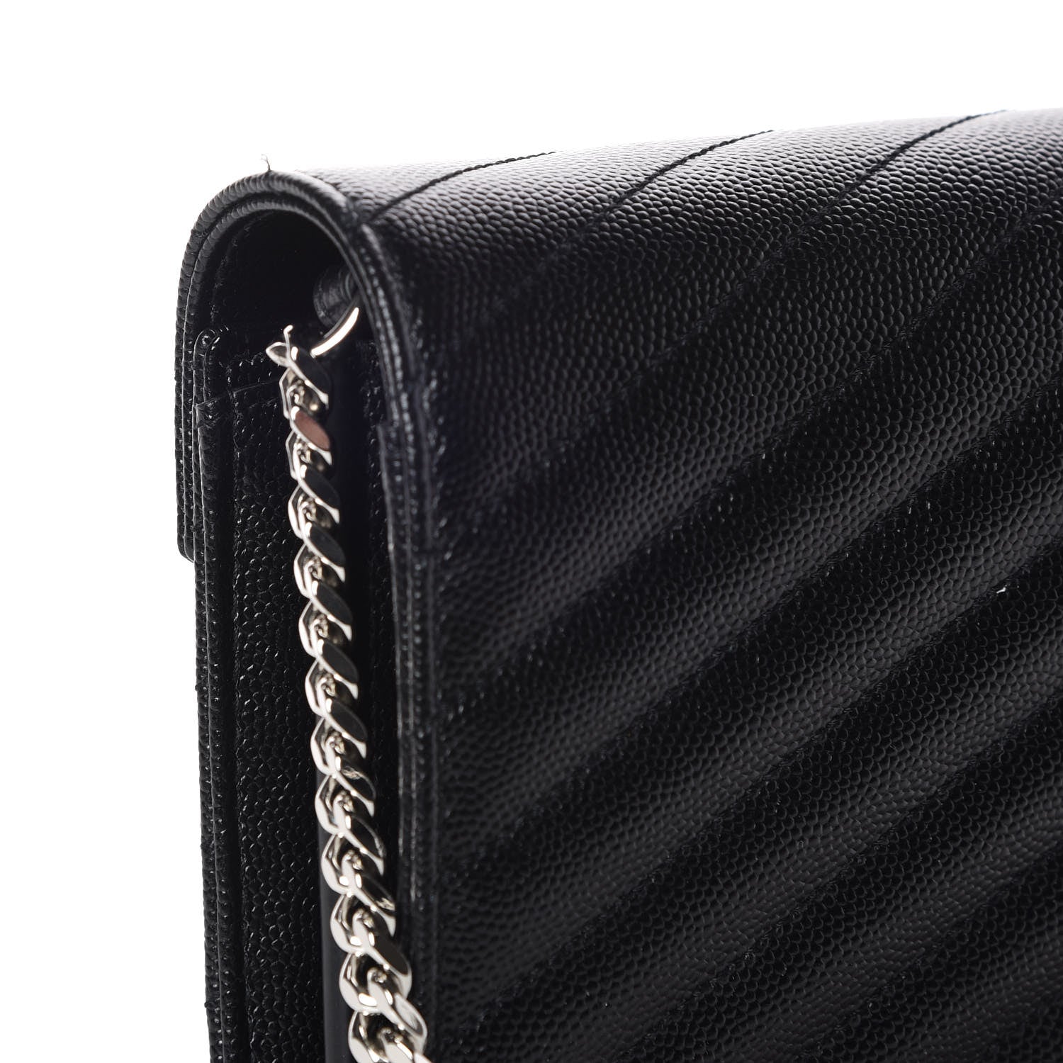 Saint Laurent Grain De Poudre Matelasse Chevron Monogram Chain Wallet Black 7 of 7
