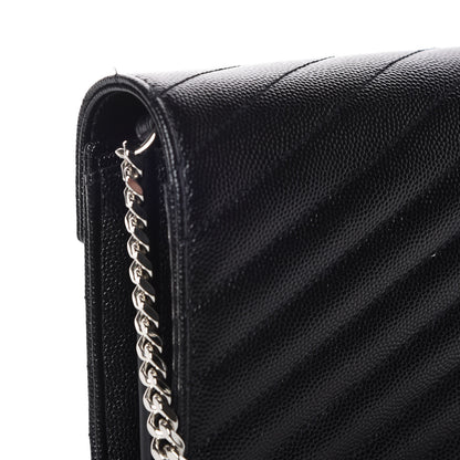 Saint Laurent Grain De Poudre Matelasse Chevron Monogram Chain Wallet Black 7 of 7