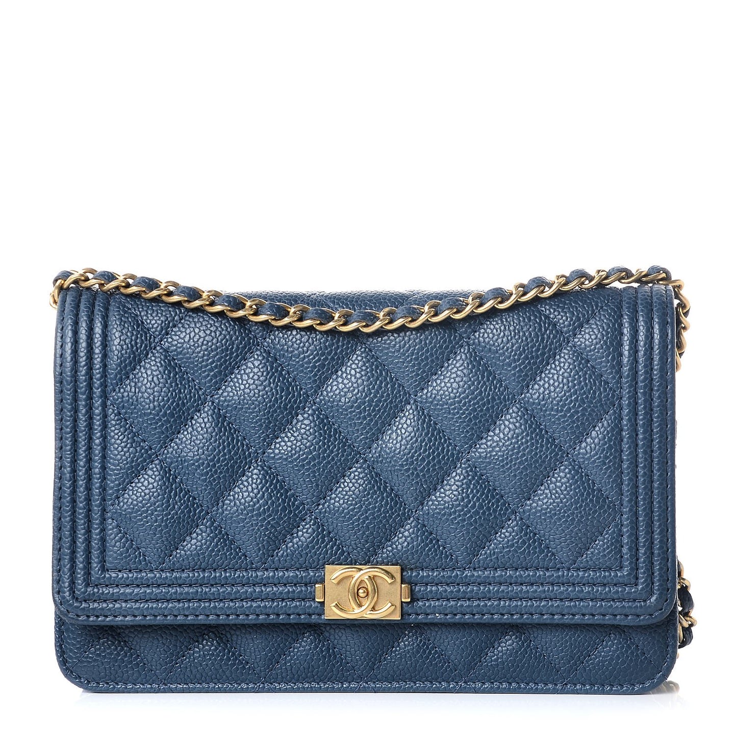 Caviar Quilted Boy Wallet On Chain WOC Dark Blue
