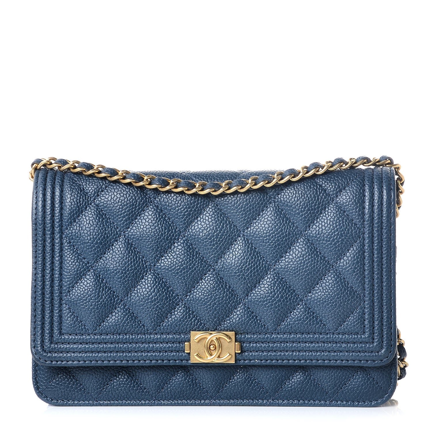 Chanel Caviar Quilted Boy Wallet On Chain WOC Dark Blue 1 of 9