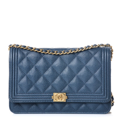 Chanel Caviar Quilted Boy Wallet On Chain WOC Dark Blue 1 of 9