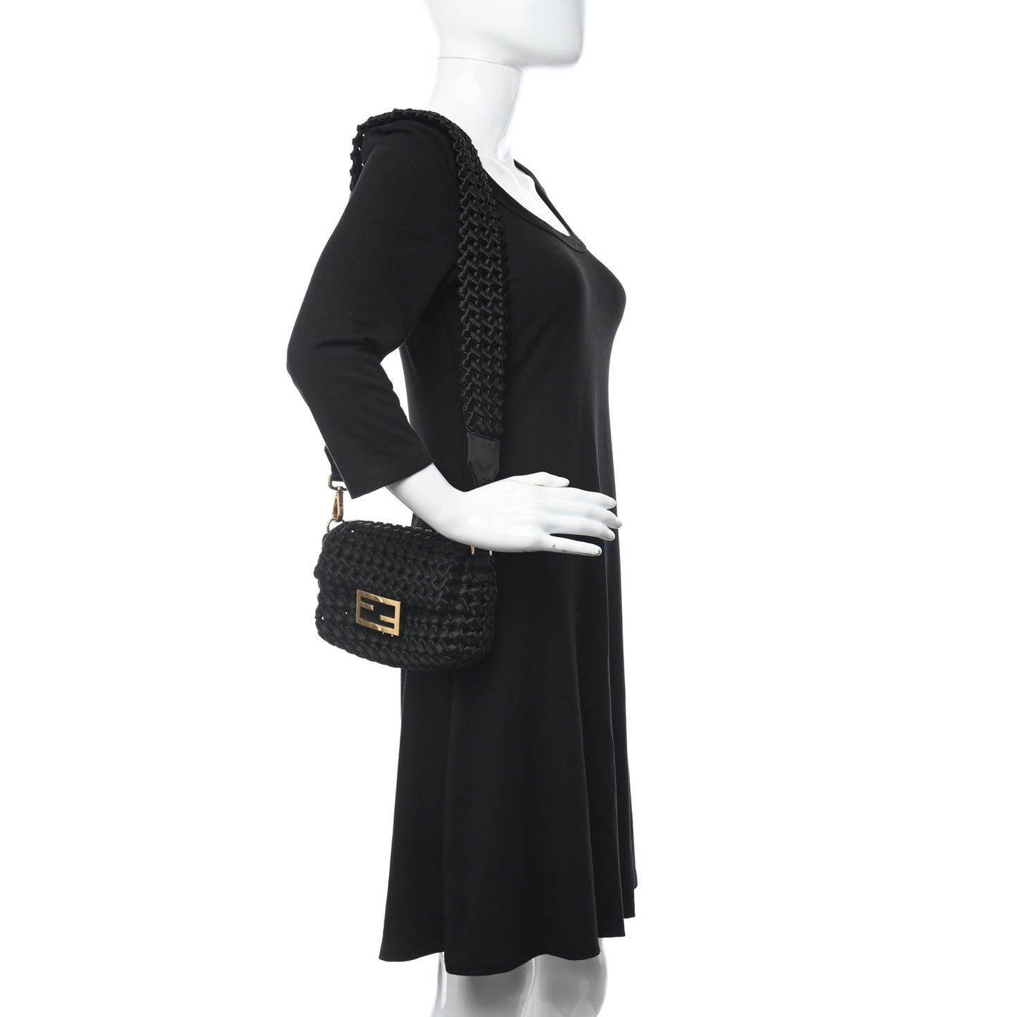 Satin Square Knot Woven Mini Baguette Black