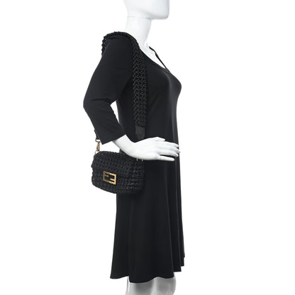 Fendi Satin Square Knot Woven Mini Baguette Black 2 of 10