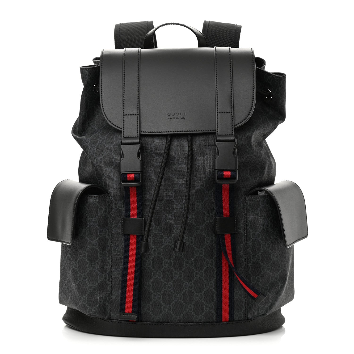 Gucci Soft GG Supreme Monogram Appia Calfskin Web Double Buckle Backpack Black 1 of 10