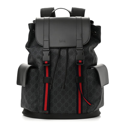 Gucci Soft GG Supreme Monogram Appia Calfskin Web Double Buckle Backpack Black 1 of 10