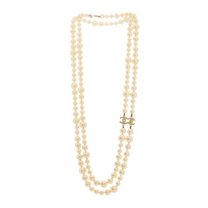 Chanel Graduated Pearl Crystal CC Long Necklace Silver 3 of 4