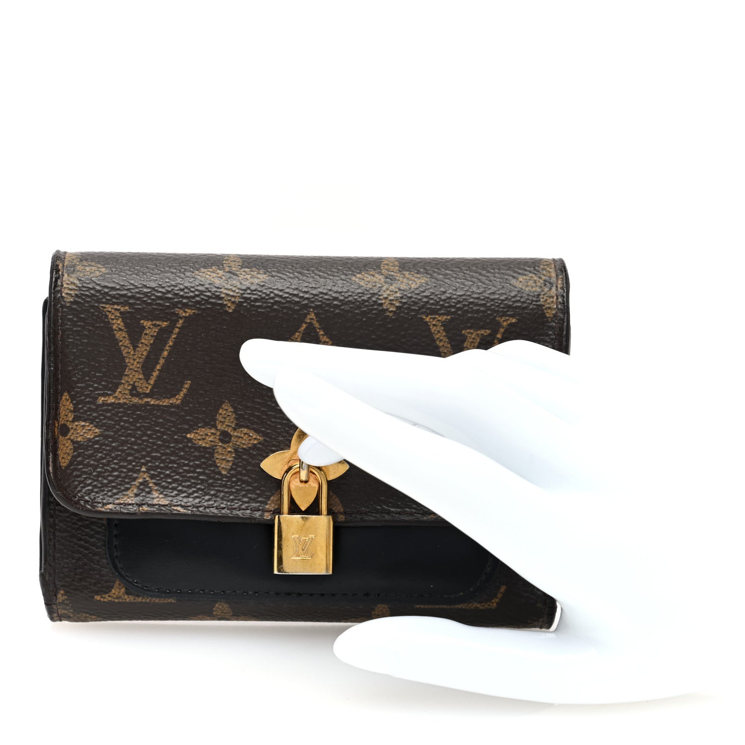 Louis Vuitton Monogram Flower Lock Compact Wallet Black 2 of 6