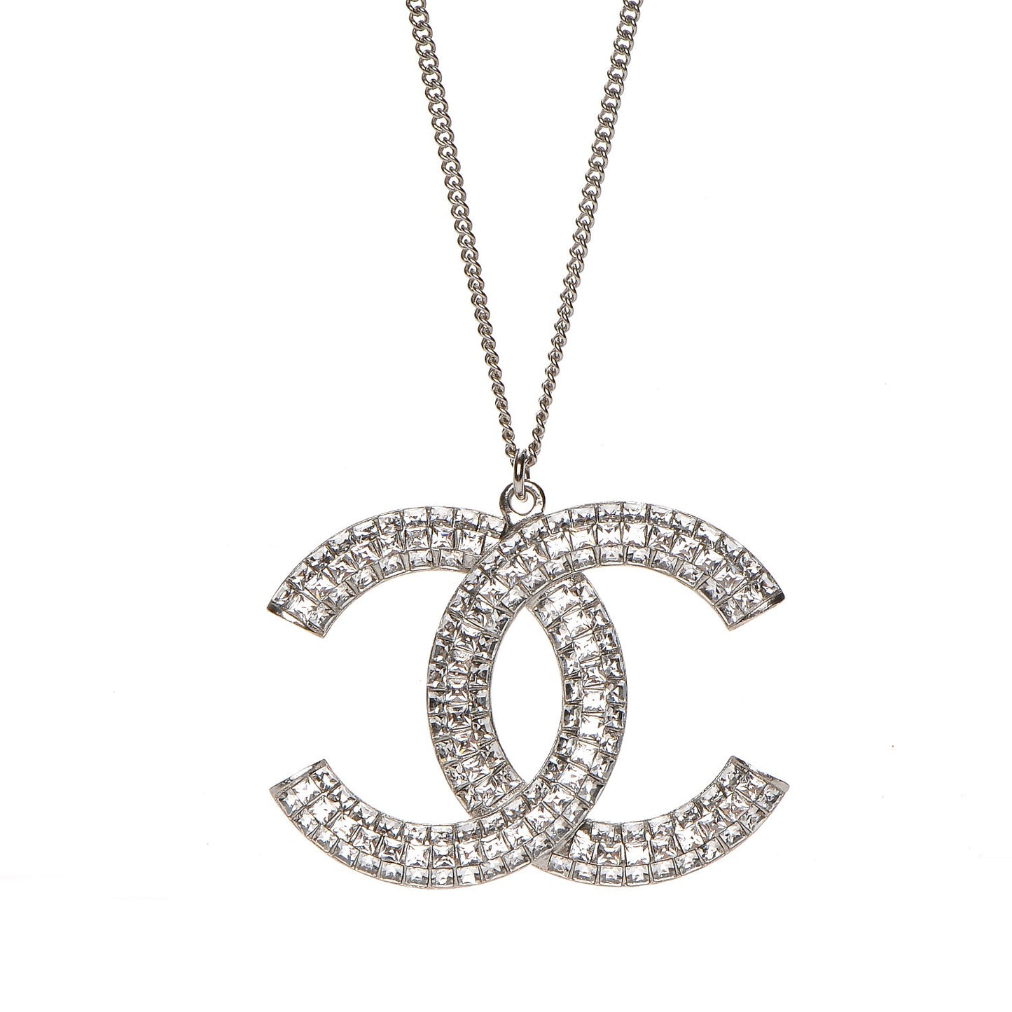 Baguette Crystal Large CC Necklace Silver