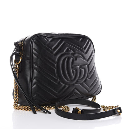 Gucci Calfskin Matelasse Medium GG Marmont Chain Shoulder Bag Black 3 of 9