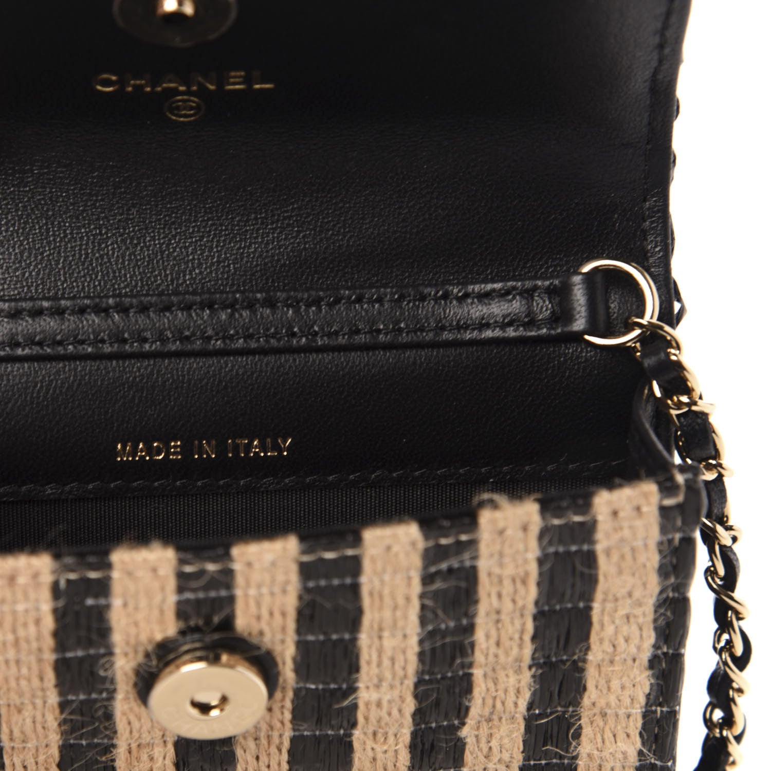 Chanel Raffia Jute Striped Belt Bag Black Beige 8 of 13