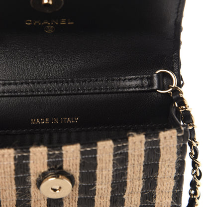 Chanel Raffia Jute Striped Belt Bag Black Beige 8 of 13