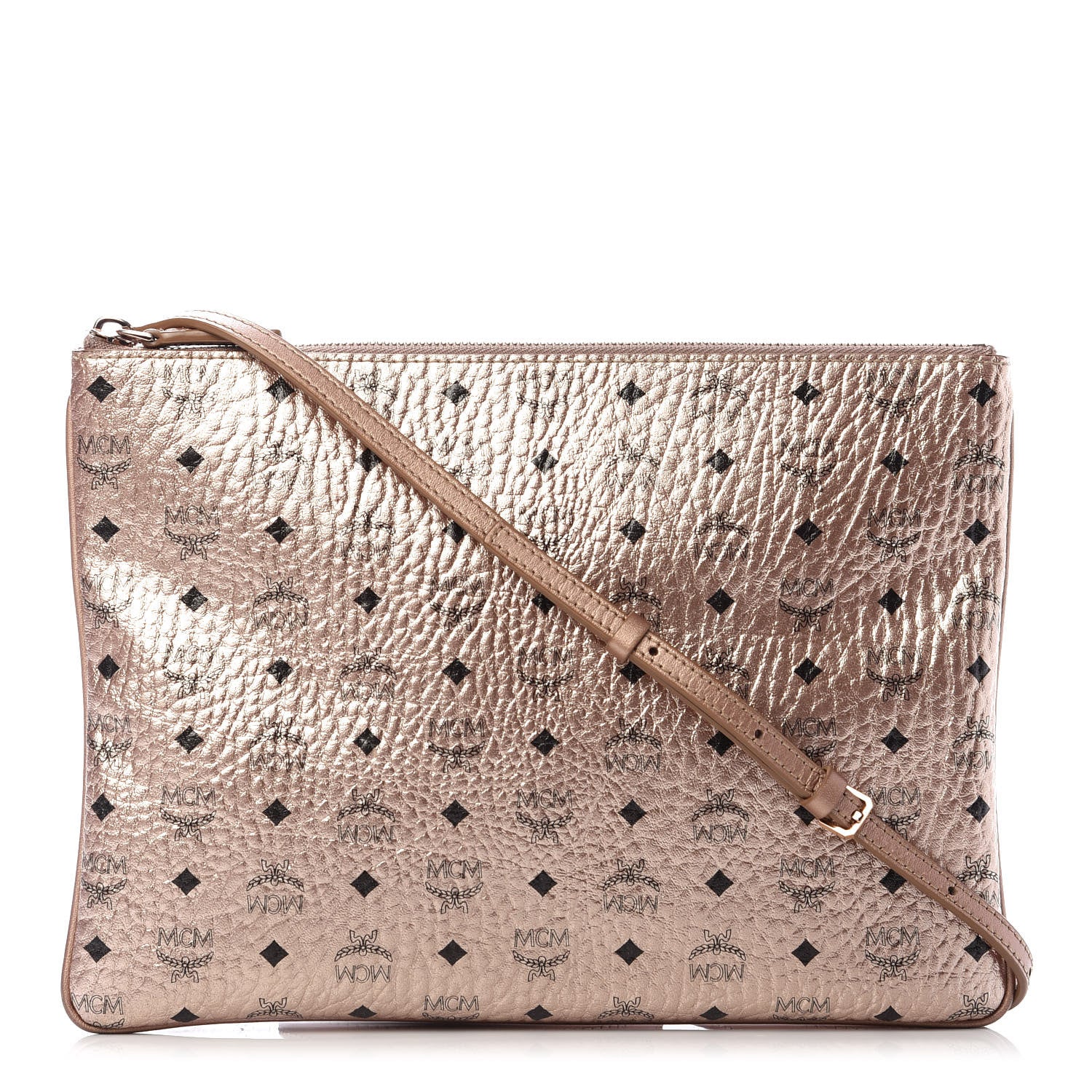 MCM Metallic Visetos Medium Crossbody Pouch Champagne 1 of 10
