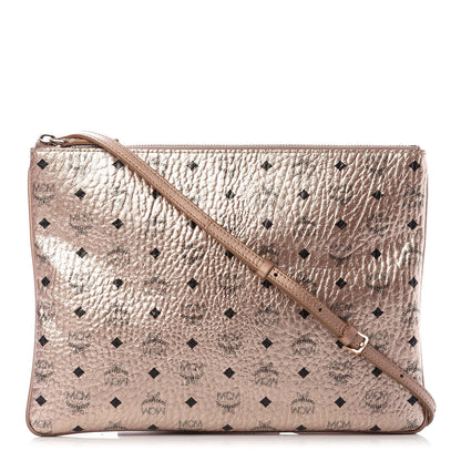 MCM Metallic Visetos Medium Crossbody Pouch Champagne 1 of 10