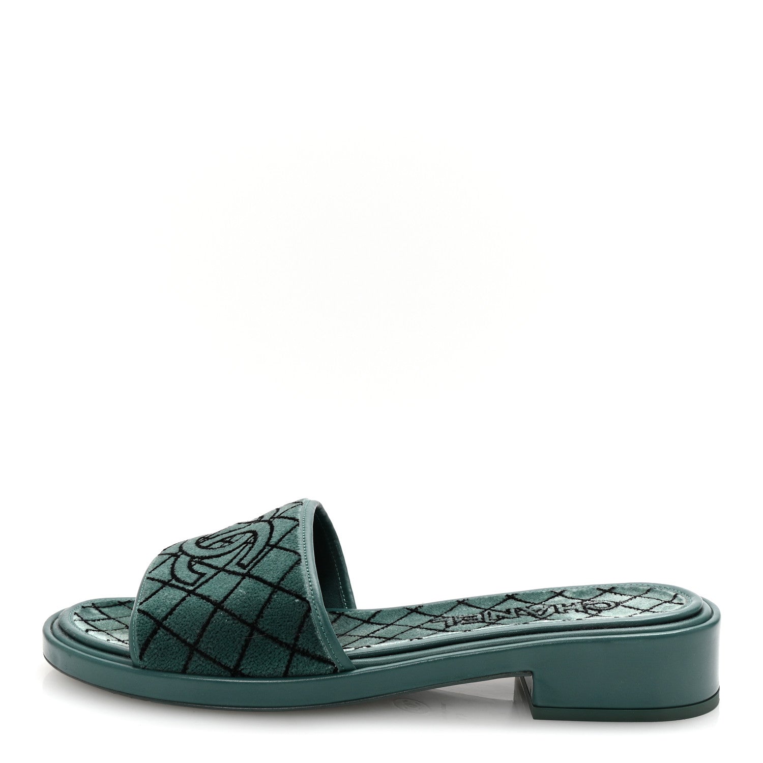 Chanel Embroidered Fabric Calfskin Slide Sandal 41 Green 1 of 10