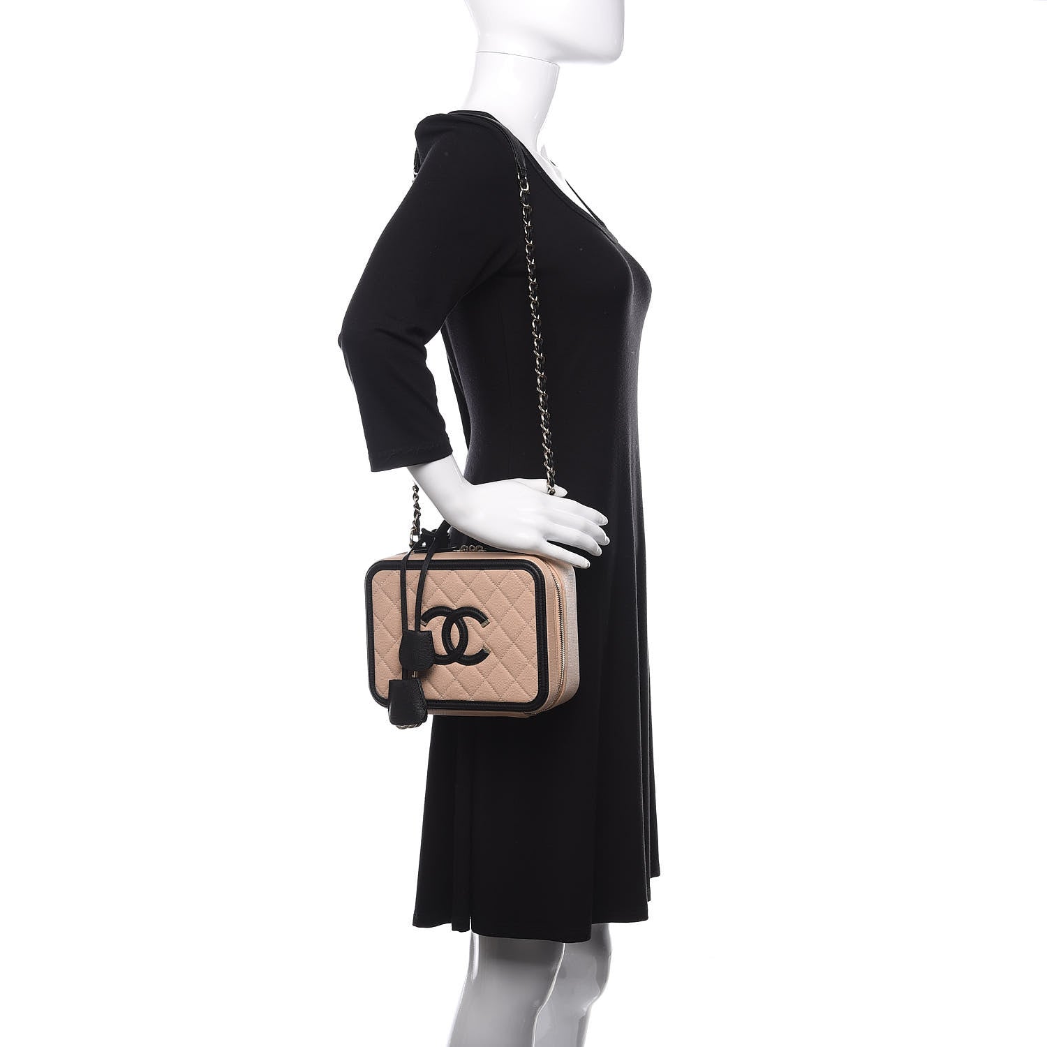 Chanel Caviar Quilted Medium CC Filigree Vanity Case Beige Black 2 of 11