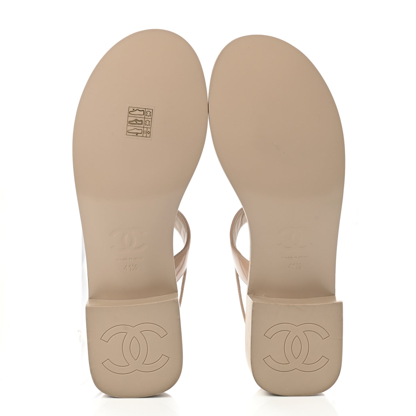 Lambskin Patent Chain CC Logo Thong Sandals 41.5 Beige