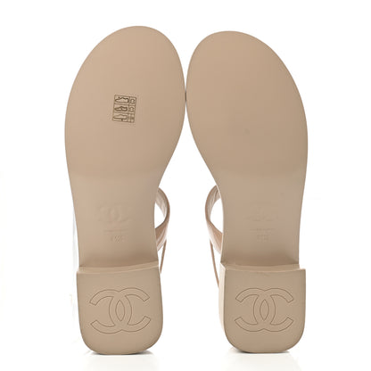 Chanel Lambskin Patent Chain CC Logo Thong Sandals 41.5 Beige 5 of 9