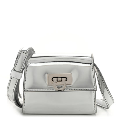 Salvatore Ferragamo Metallic Calfskin Gancini Credit Card Holder With Strap Argento 1 of 10