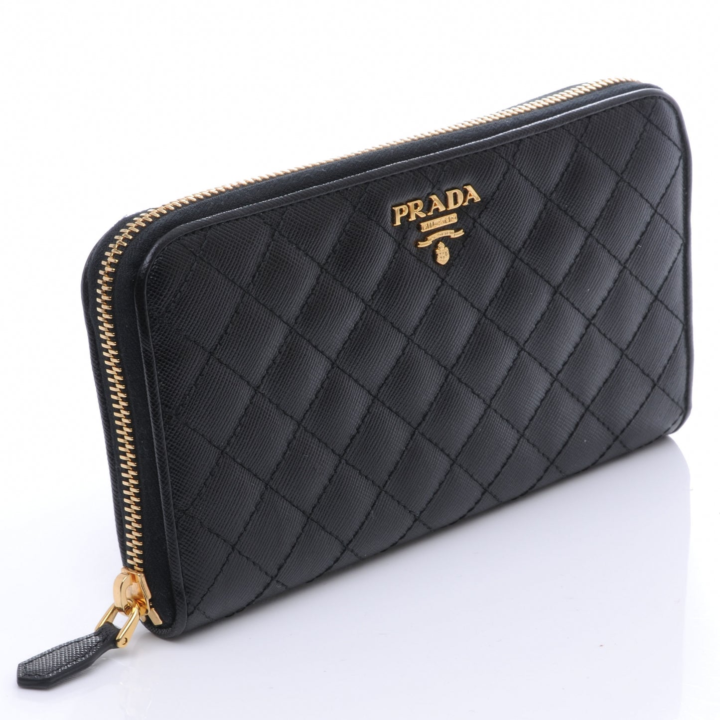 Saffiano Quilted Zip Around Wallet Nero Black