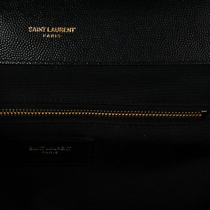 Saint Laurent Grain De Poudre Matelasse Chevron Large Monogram Satchel Black 6 of 9