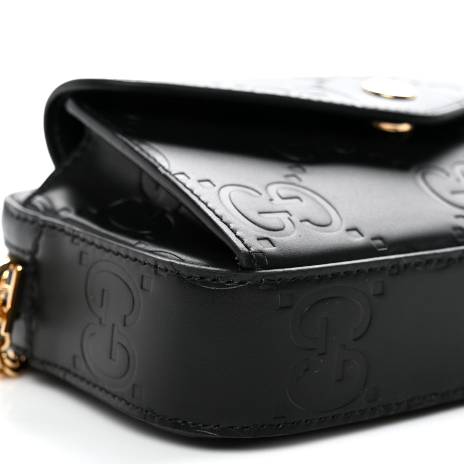 Gucci Calfskin GG Super Mini Debossed Chain Wallet Black 9 of 10