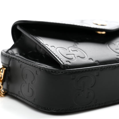 Gucci Calfskin GG Super Mini Debossed Chain Wallet Black 9 of 10