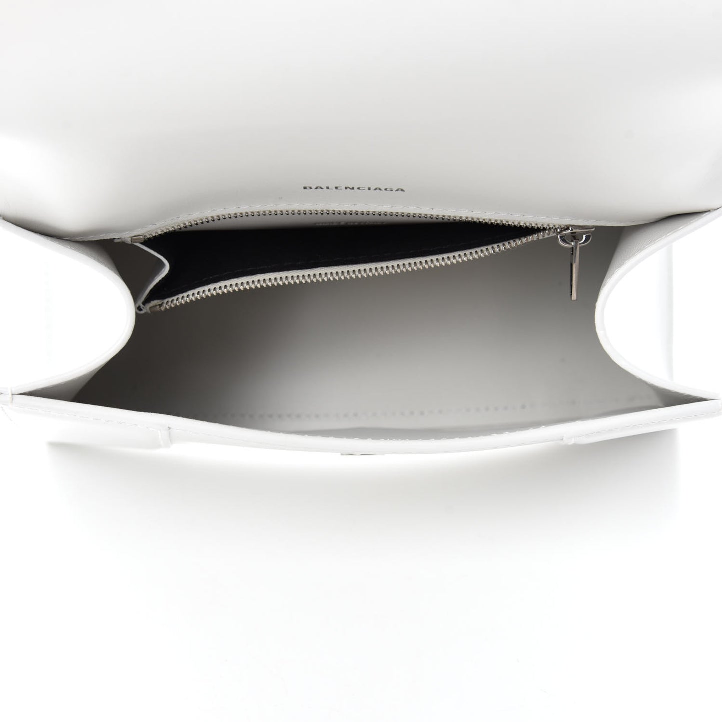 Shiny Box Calfskin Tonal B Small Hourglass Top Handle Bag White