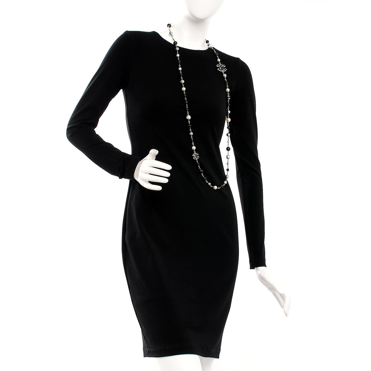 Chanel Pearl Bead Enamel CC Long Necklace Black Silver 2 of 5