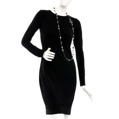 Chanel Pearl Bead Enamel CC Long Necklace Black Silver 2 of 5