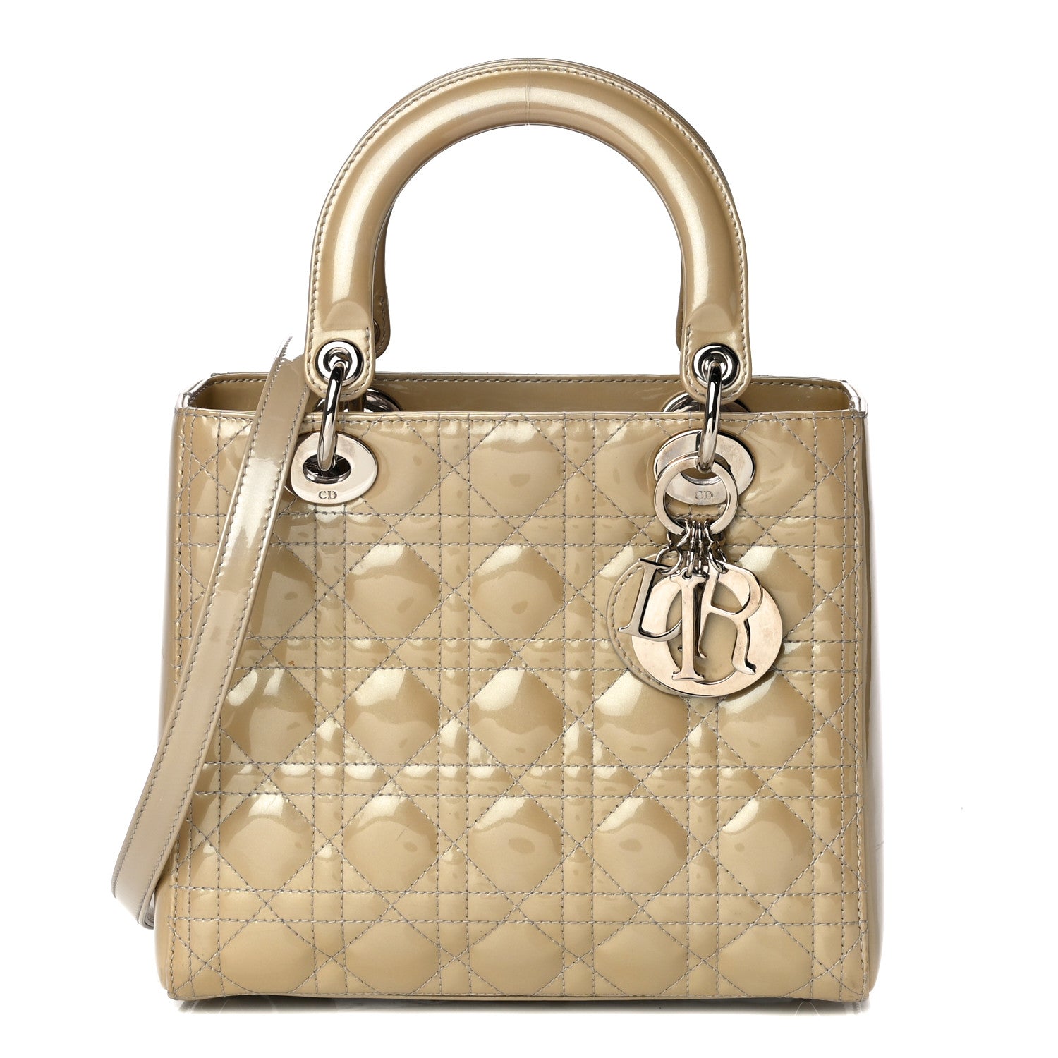 Christian Dior Patent Cannage Medium Lady Dior Beige 1 of 12