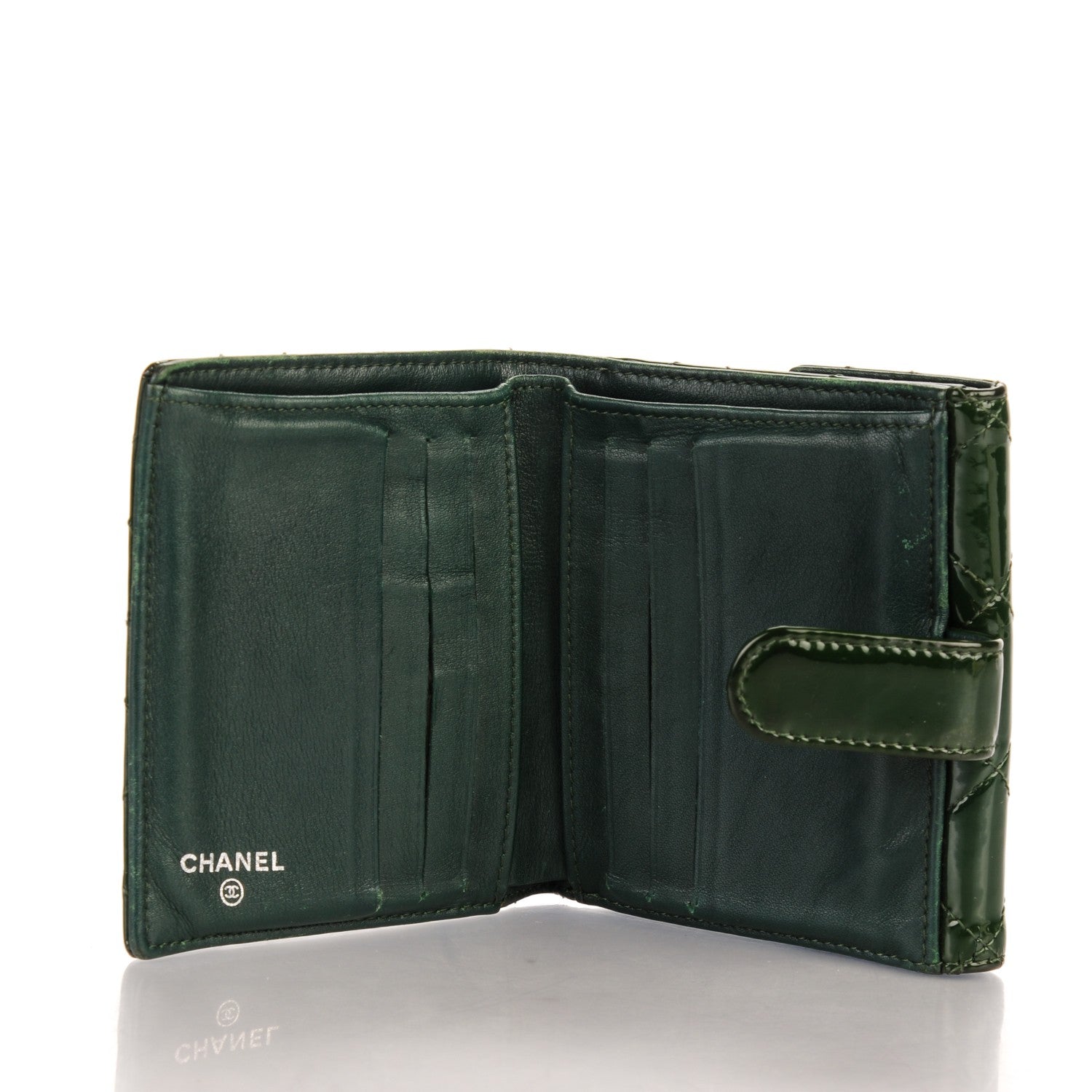 Chanel Patent Quilted Compact French Flap Wallet Dark Green 5 of 9