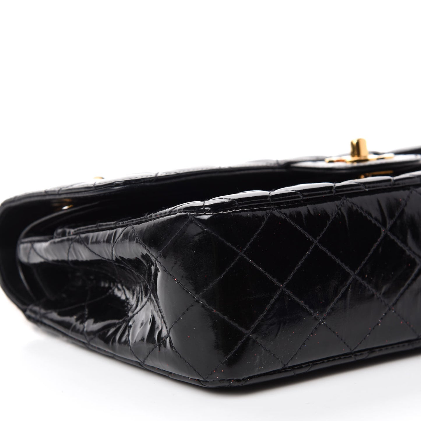 Patent Quilted Medium Double Flap Black