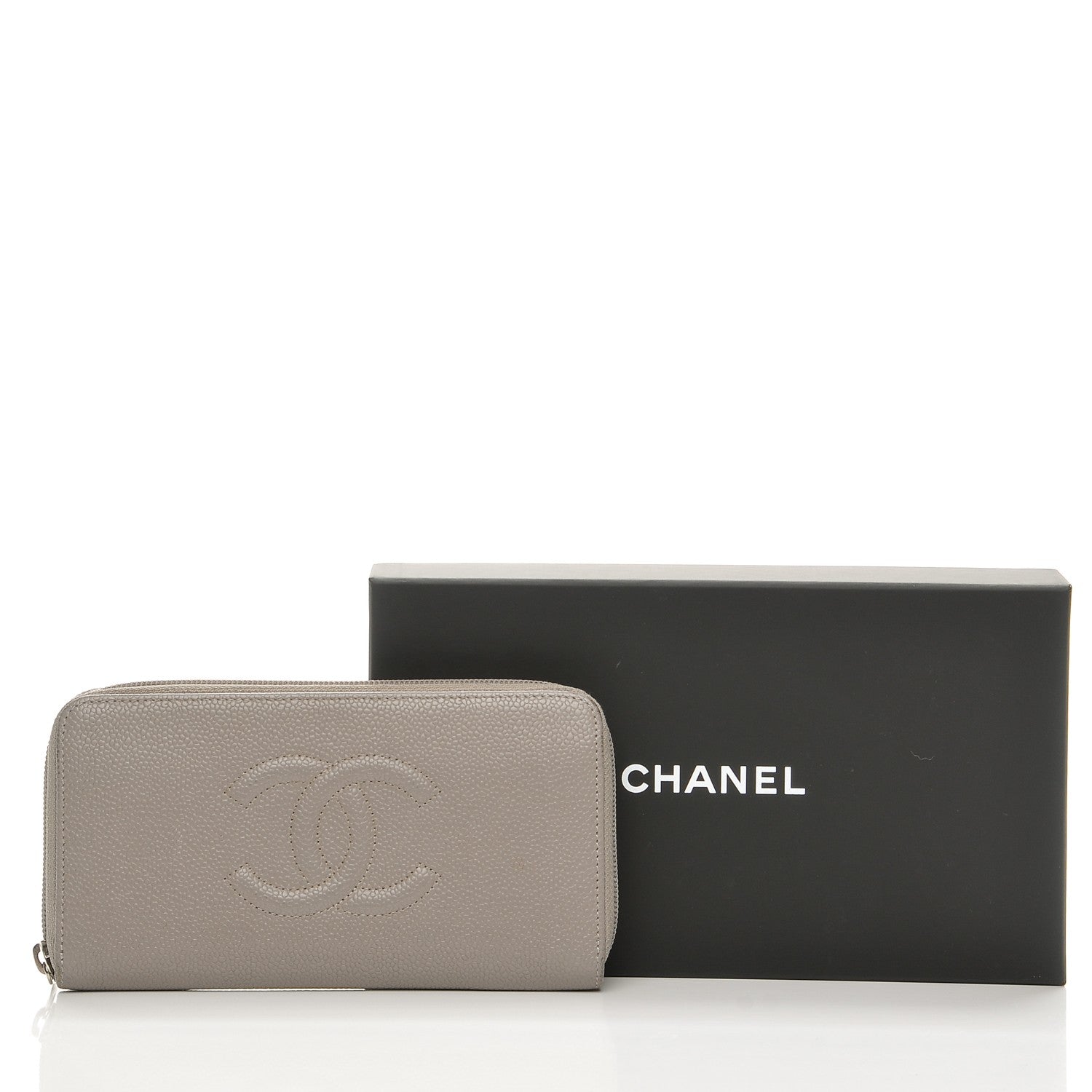 Chanel Caviar Large Timeless CC Gusset Zip Around Wallet Light Gray 14 of 14