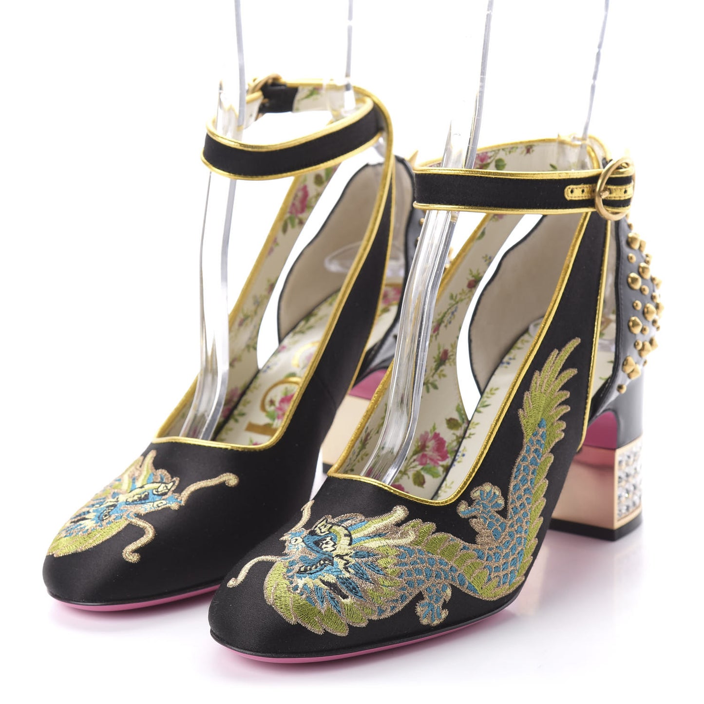 Satin Embroidered Dragon Caspar Pumps 36 Black