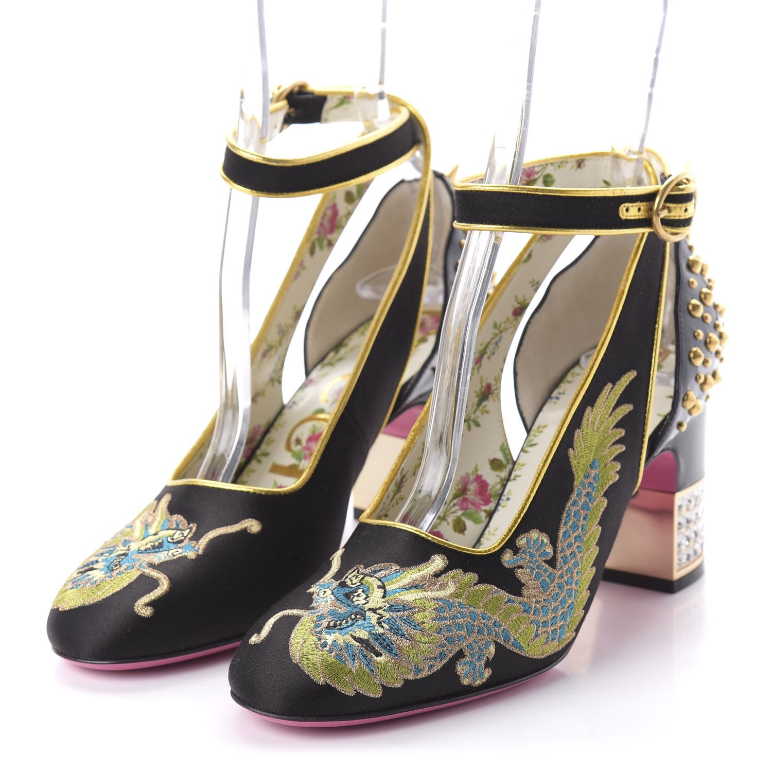 Gucci Satin Embroidered Dragon Caspar Pumps 36 Black 3 of 9