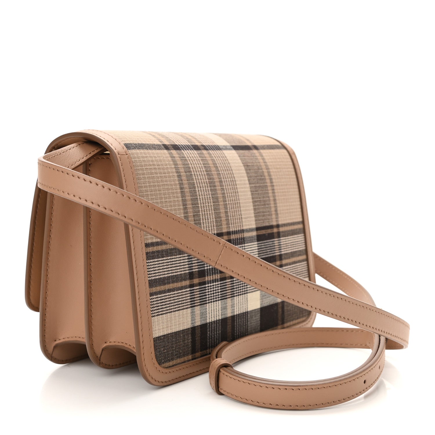 Burberry Calfskin Tartan Print Small TB Bag Light Fawn 3 of 10