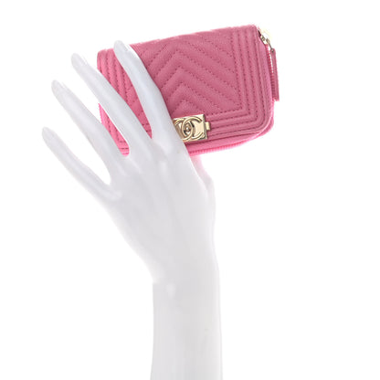 Chanel Caviar Chevron Quilted Boy Zip Around Coin Purse Wallet Dark Pink 2 of 7