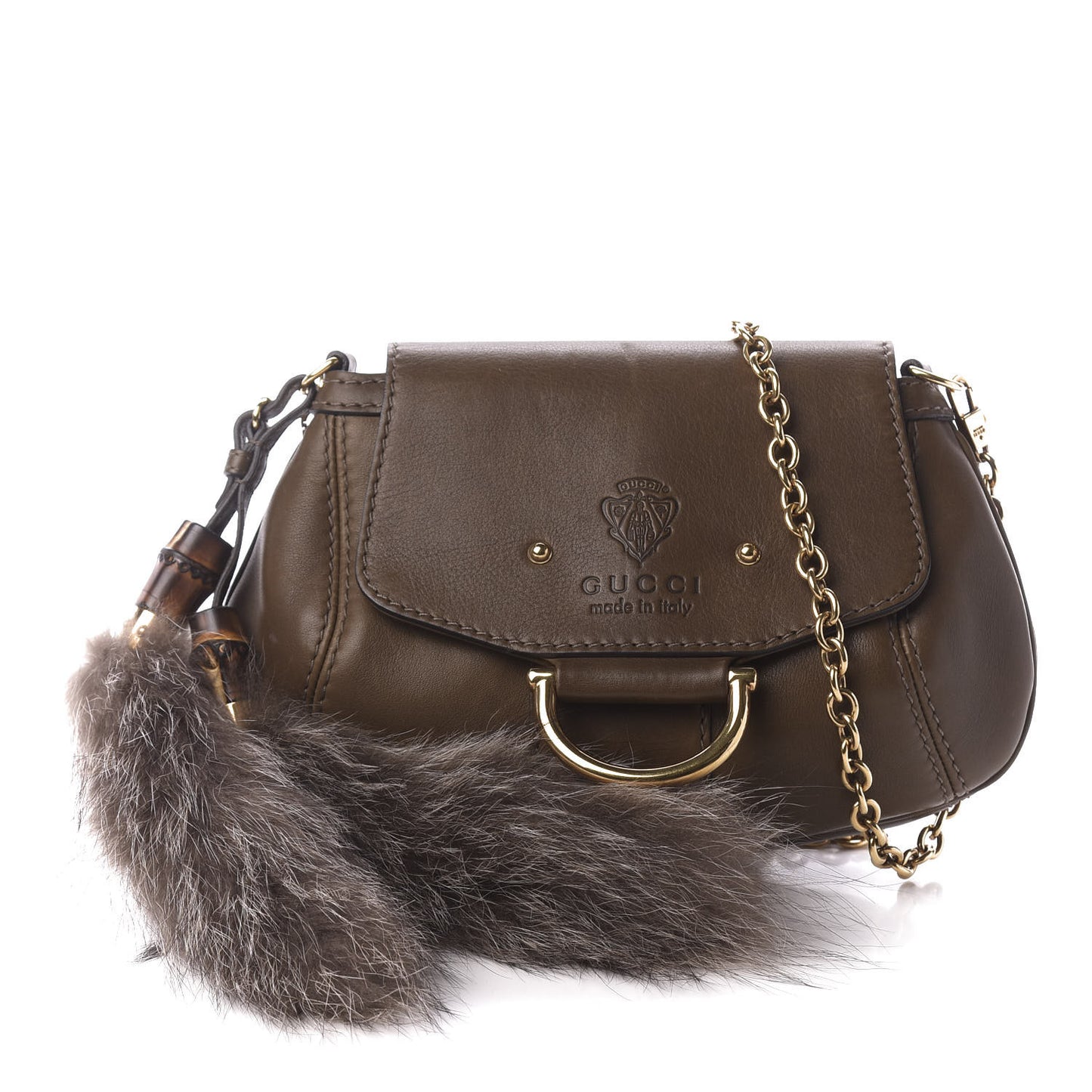 Calfskin Raccoon Tail Small Smilla Chain Bag Green
