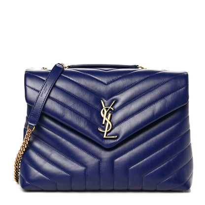 Saint Laurent Calfskin Y Quilted Monogram Medium Loulou Chain Satchel Blue Saphir 1 of 10