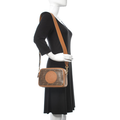 Fendi Glazed Fabric Vitello Century F is Fendi FF 1974 Stamp Patch Camera Case Mogano Panna Caramello 2 of 9