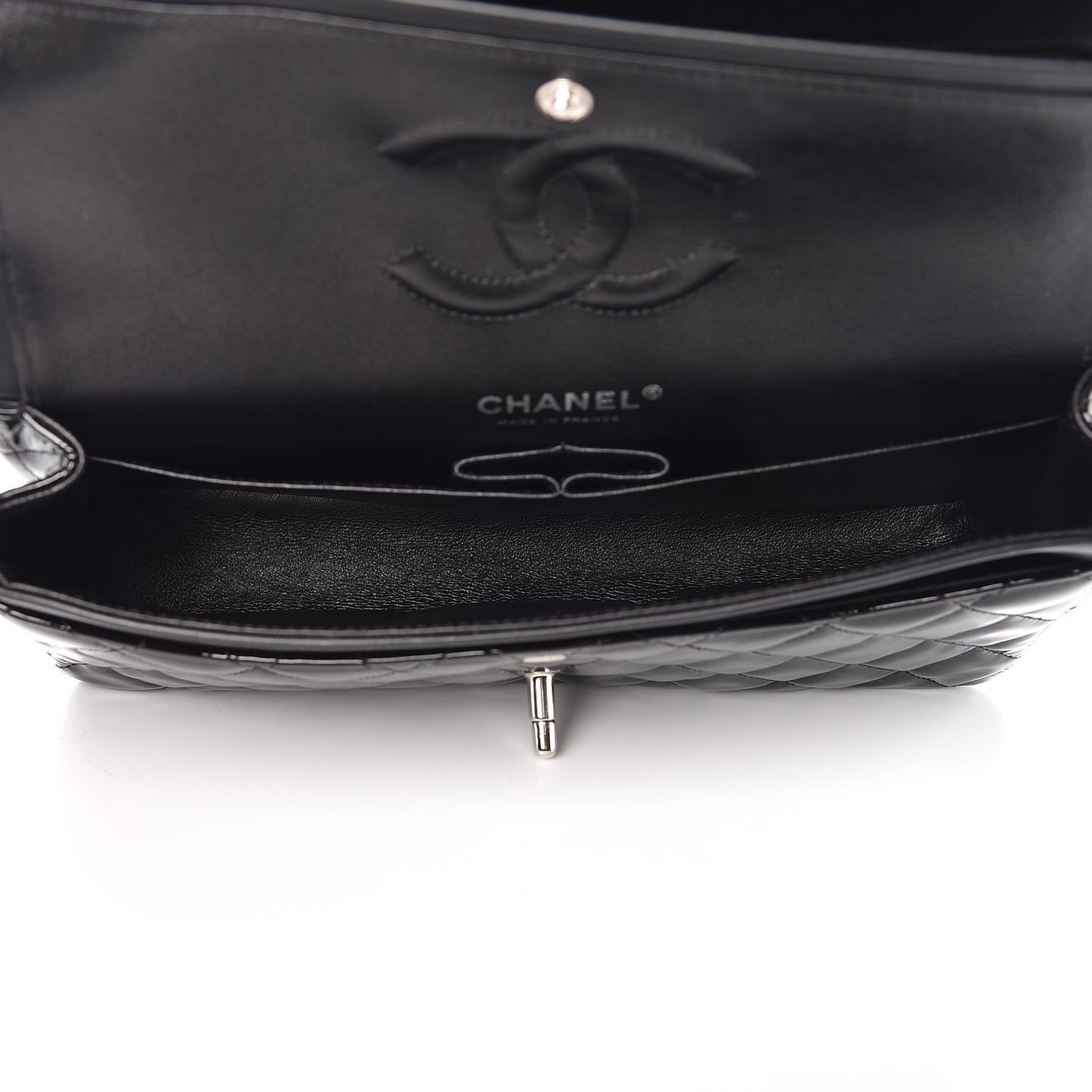 Patent Quilted Medium Double Flap Black