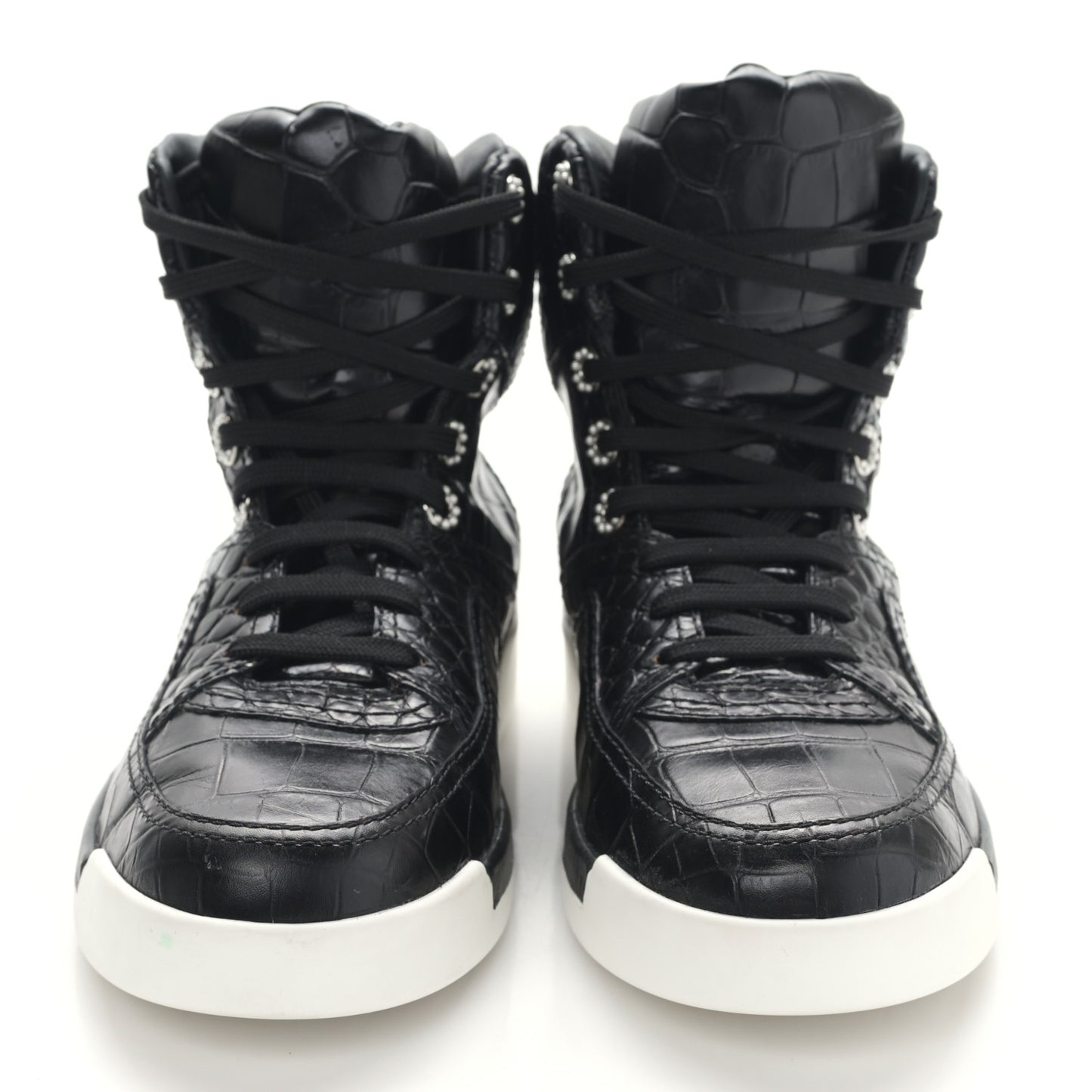 Calfskin Crocodile Embossed Cocodile High Top Sneakers 39 Black