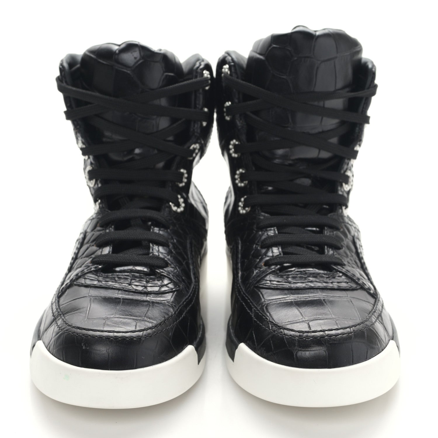 Chanel Calfskin Crocodile Embossed Cocodile High Top Sneakers 39 Black 2 of 8